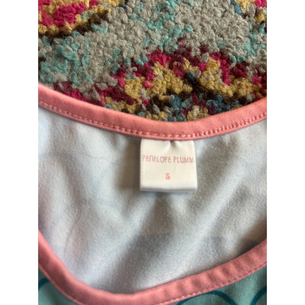 Penelope Plumm Dress Blue Pink Floral Mermaid Scale Ruffle Hem Summer Girl 5 - Picture 3 of 10